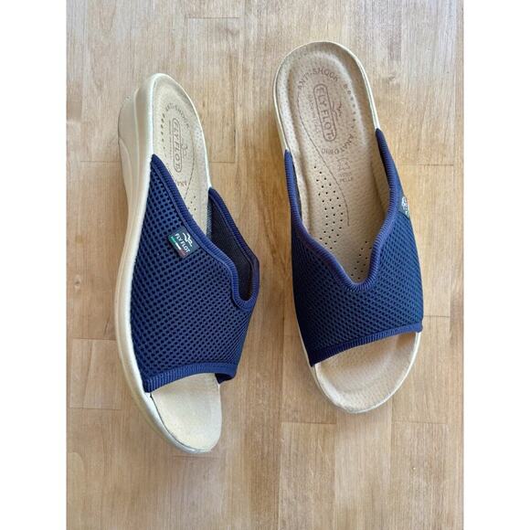 Fly Flot Shoes - Fly Flot Italian Sandal Women Size 40/9 Blue Comfort Wedge Slide Slip On Casual